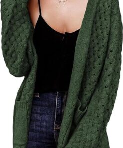 Dokotoo Women's 2025 Fashion Casual Open Front Long Sleeve Chunky Cable Knit Cardigans Sweaters Outerwear Coats with Pockets