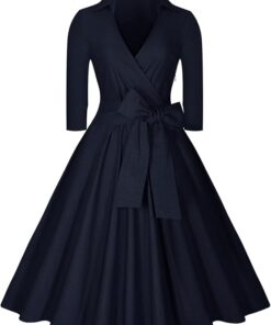 Miusol Women's Deep-V Neck Classical Bow Belt Vintage Casual Swing Dress  Welcome to Seller Assistant  Please log in to your account to start working  Log in