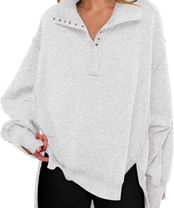 ANRABESS Women's Sweatshirts Oversized Casual Loose Button Up Henley Pullover Top High Low Split 2025 Fall Fashion Outfits