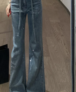 sparkling diamond non-leg retro slightly flared jeans