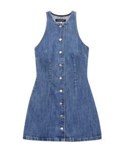 Kaslead denim round neck sleeveless short dress